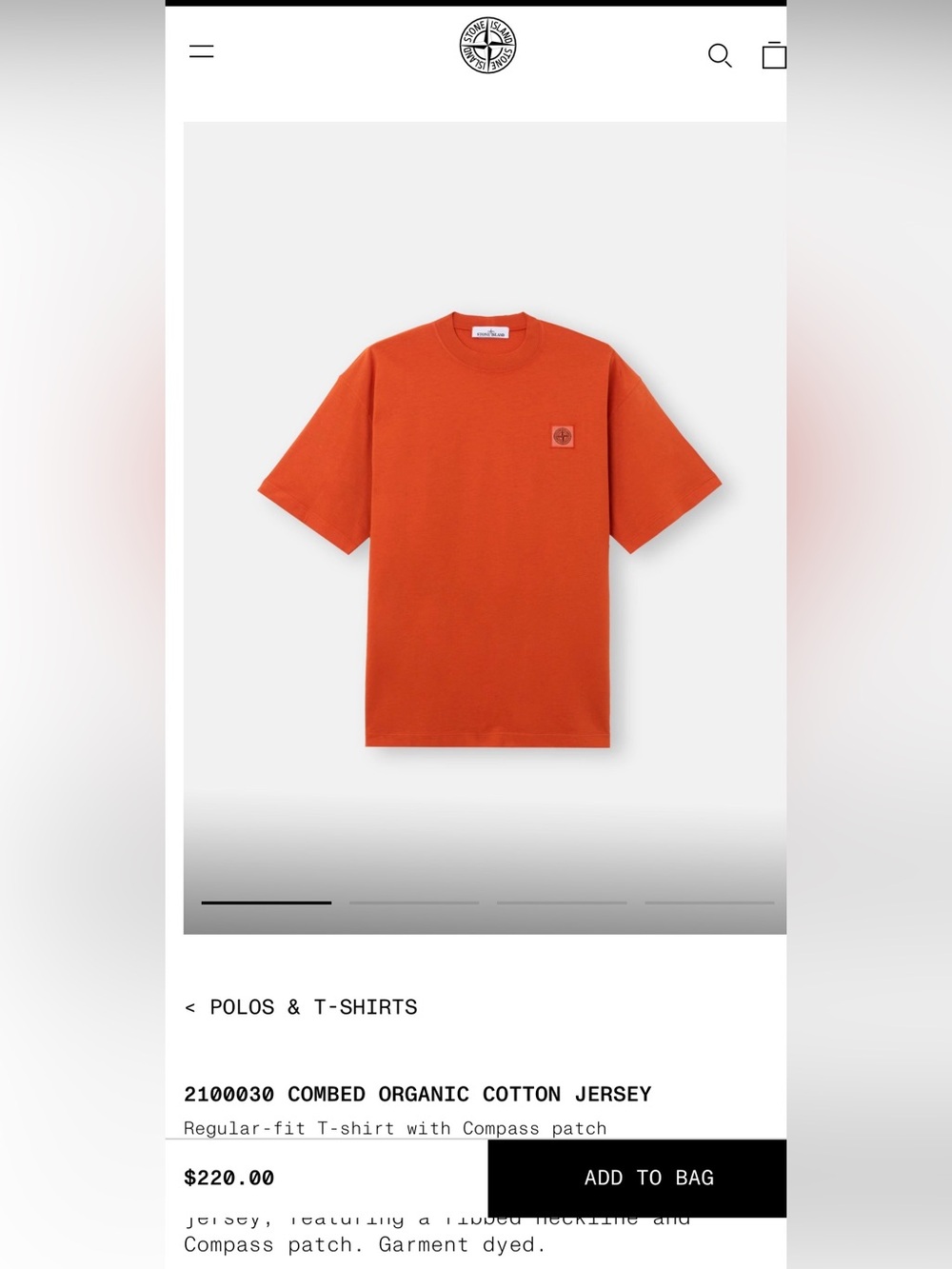 Stone Island Orange Short-Sleeve Compass Patch Tee size L